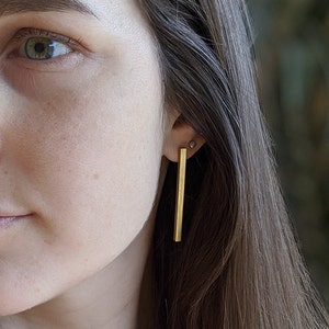 Brass Bar Studs, Brass Earrings, Sterling Silver Post - Brass Studs, Mixed Metal, Bar Earrings, Minimalist Earrings, Geometric,Silversmithed