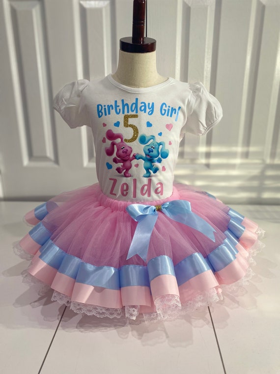 open lace back dress Blues Clues overalls- Blues Clues outfit-Blues Clues birthday shirt-Bl   Pink Toes & Hair Bows