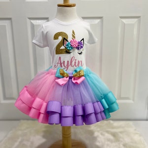 beautiful Unicorn Birthday girl tutu set, unicorn pastel colors tutu, unicorn birthday girl shirt, multicolors tutu