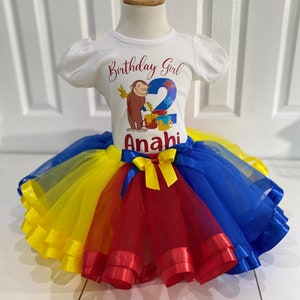 Cute Curious George tutu set, multicolor curious George tutu, curious George birthday girl shirt