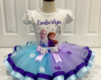 Hermoso conjunto de tutú Frozen, tutú Elsa y Anna, lindo tutú azul cielo y lila