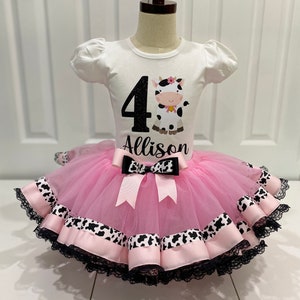 Cute Cow birthday girl tutu set, Farm Birthday girl outfit, Farm Birthday girl tutu set, cowgirl birthday girl tutu, cow print and pink tutu