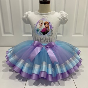 Beautiful Frozen Tutu Set,  Sky Blue Anna and Elsa tutu, Cute Frozen Birthday Girl Outfit