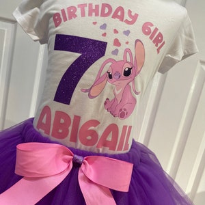 Cute Stitch-Angel  tutu set, angel birthday girl tutu, purple and pink stitch birthday girl tutu