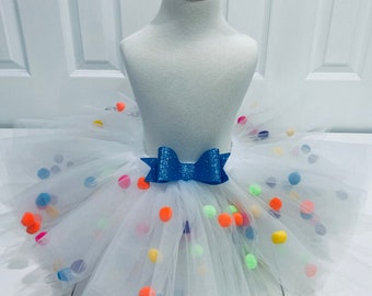 Beautiful Pom Pom tutu, pom pom birthday girl tutu, colorful pom pom tutu