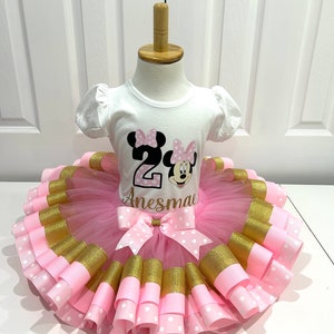 Beautiful Minnie Mouse Tutu Set, minnie mouse birthday girl outfit, minnie mouse pink and gold tutu
