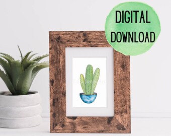 DIGITAL DOWNLOAD, Watercolor Cactus, Art Print, Desert Wall Art, Plant Painting, Cute Cactus Print, Cactus Décor, Cactus Plant Illustration