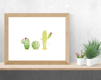 Watercolor Cacti Art Print, Desert Illustration, Southwest Home Décor, Three Cactus, Cactus Painting, Desert Wall Art, Plant Painting