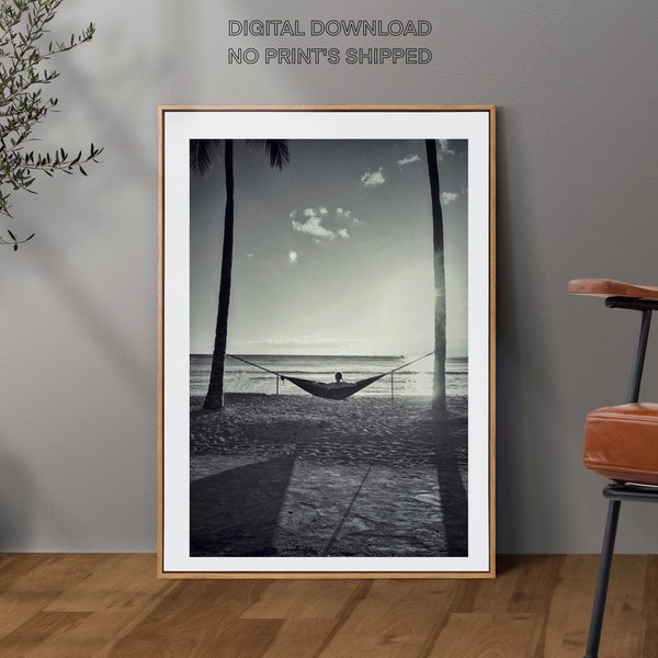 Dog and me on Hammock beach in hawaii digital print, Lifestyle hawaii printable, Hawaii life relax download file