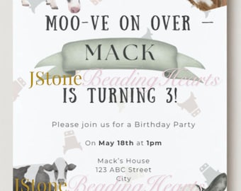 Cow Birthday Invitation | Moo-ve On Over Party | Farm Theme Digital Invite | Any Birthday Custom Printable | Personalized 5x7 Download