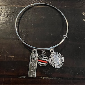 FIREFIGHTER Charm Bracelet Thin Red Line Bangle Firefighter Jewelry Empowerment Gift for Her Firefighter Jewelry Etsy