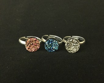 Druzy Rings Sterling Silver Rings Crystal Ring Genuine