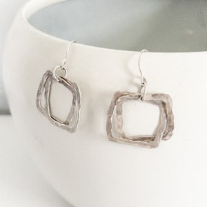 Sterling Silver Square Earrings. Geometric Interlock Earrings. Modern Dangle Sculptural jewelry.