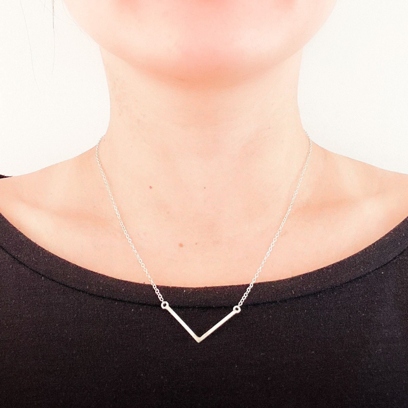 Silver V Necklace Dainty Chevron Bar Necklace Versatile Etsy