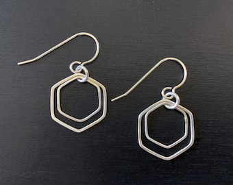 Double Hexagon Earrings | Honeycomb Dangle Earrings | Mothers Day Gift