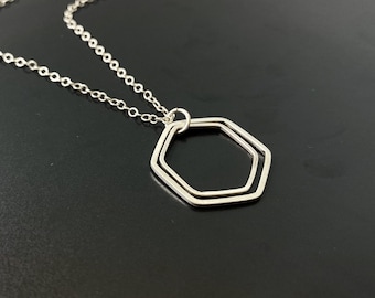 Sterling Silver Hexagon Necklace. Geometric Honeycomb Pendant. Mother's Day Gift