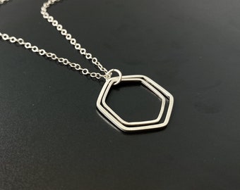 Sterling Silver Hexagon Necklace: Geometric Honeycomb Pendant