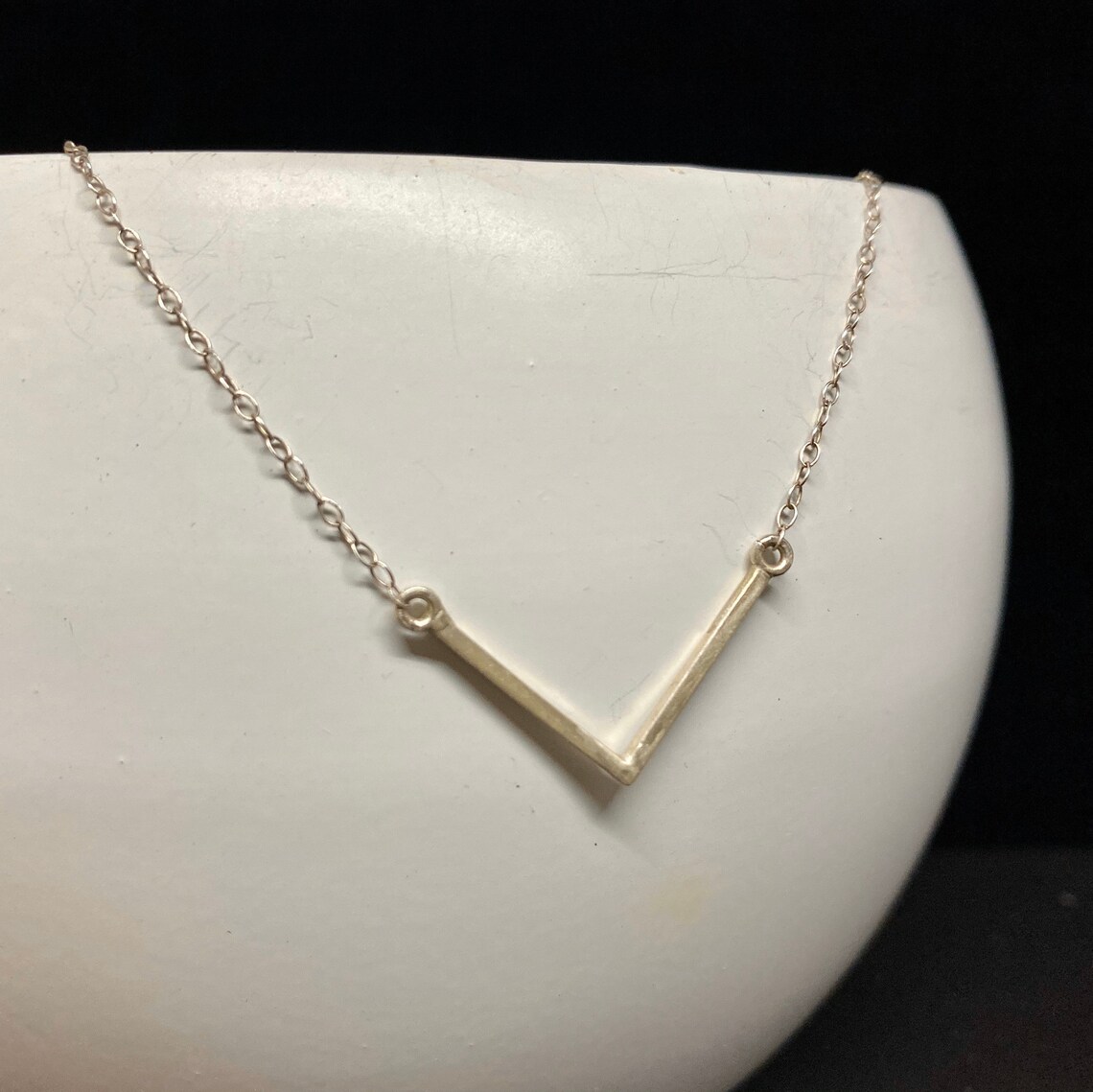 Silver V Necklace Dainty Chevron Bar Necklace Versatile Etsy