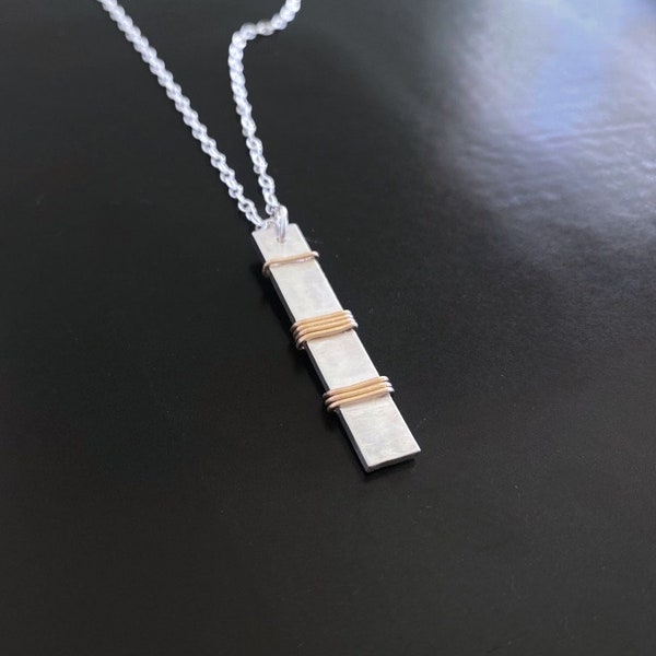 143 love necklace. Silver vertical bar necklace. Mixed metal long drop necklace. Meaningful Gift for Mother's Day