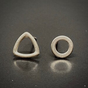 Mix and match sterling silver earring set: Mismatched triangle and circle studs