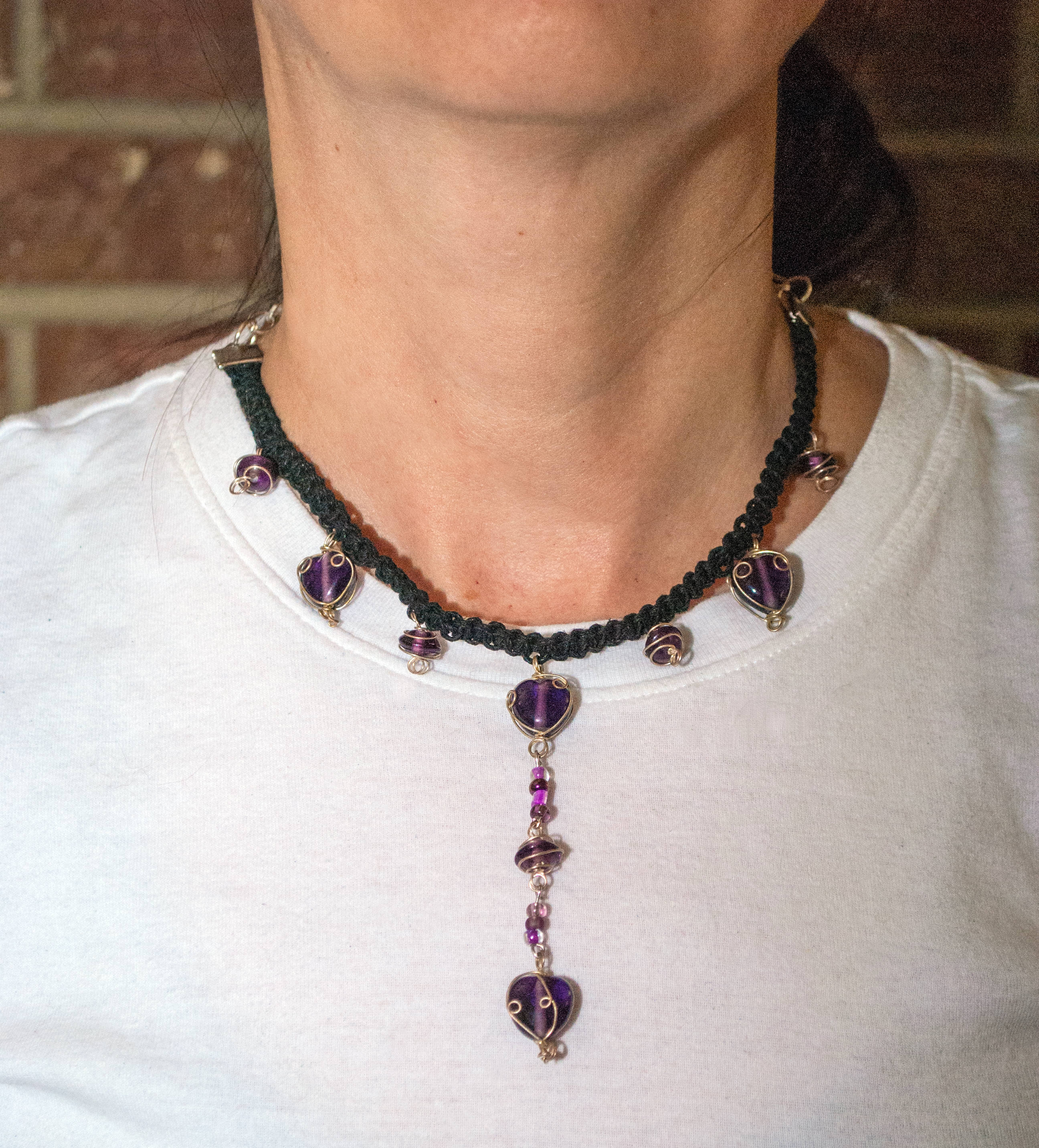 Hemp Macrame Choker With Purple Wire Wrapped Beads. Etsy UK