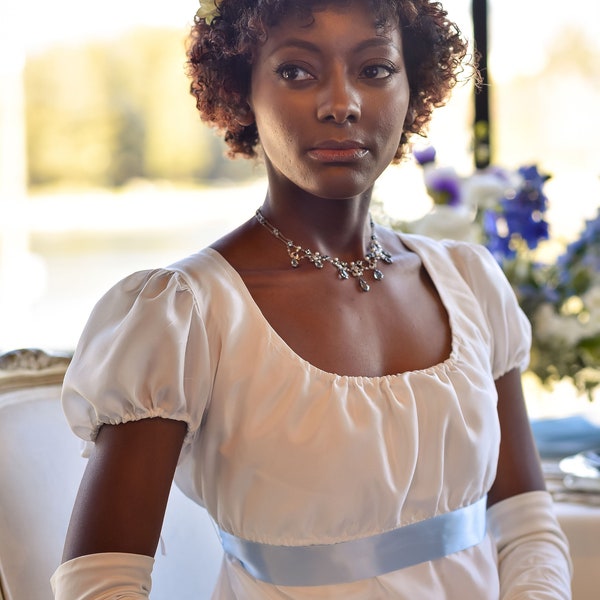 White Silk Regency Ball Gown
