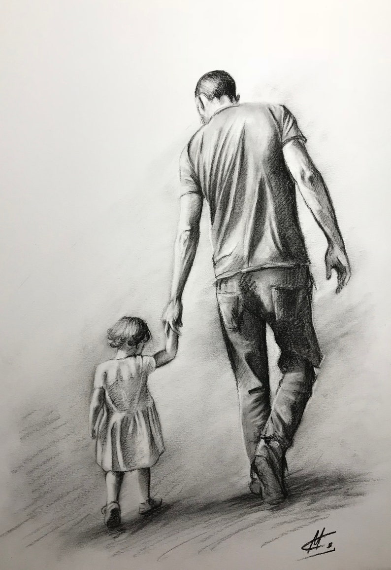 Dad / Charcoal drawing from photo / Father's daughter / Etsy