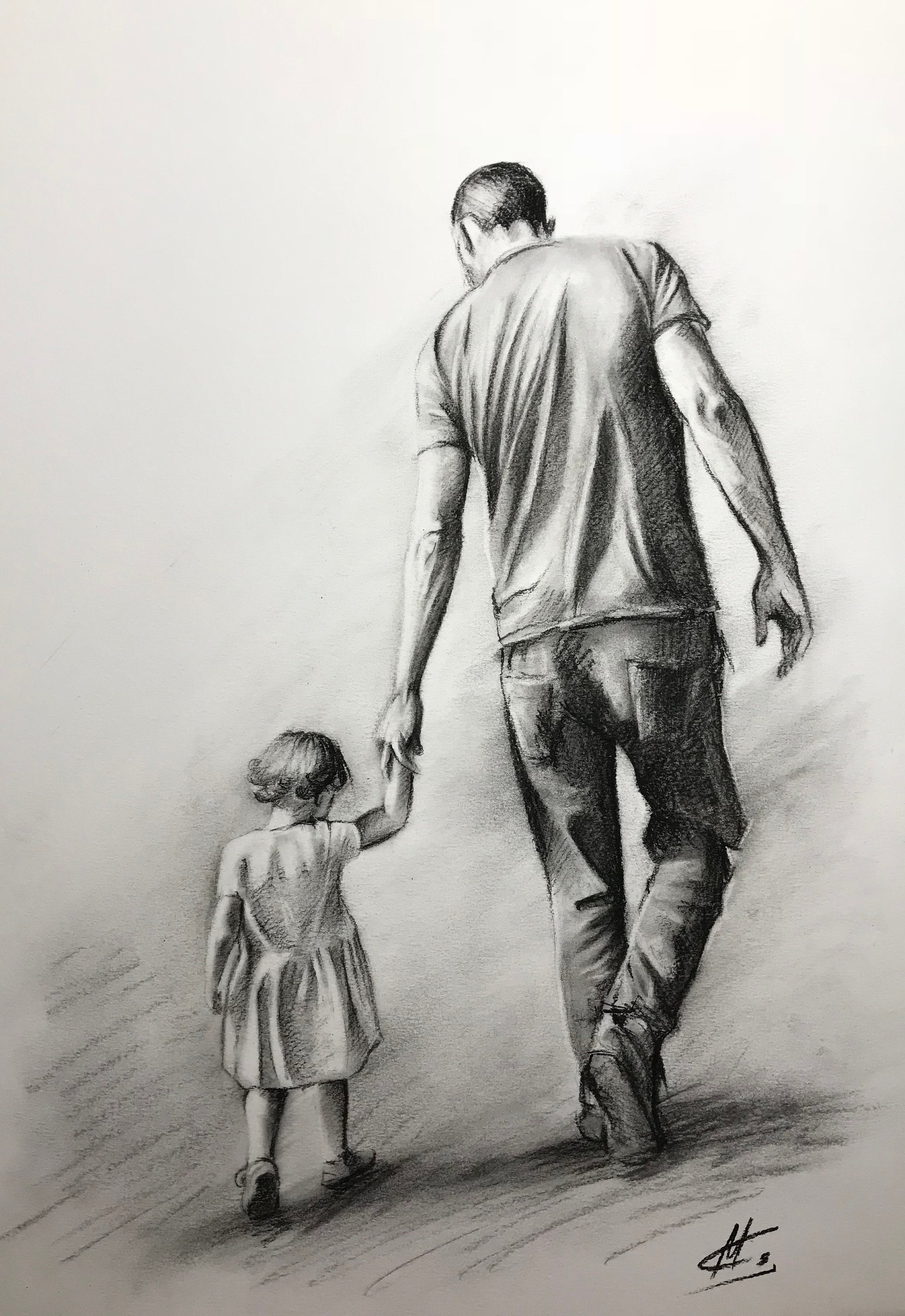 Father's Day / Charcoal drawing from photo / Father's daughter