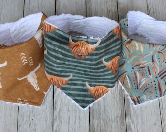 Highland Cattle Baby Bib | Baby Boy | Baby Boy Bib | Baby Boy Shower | Boho Baby Boy Gift | Southwestern Baby Bib | Bandana Bib | Drool Bib