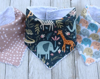 Baby Safari Bandana Bib | Bandana Bib | Neutral Baby Gift | Neutral Baby Shower | Elephant Baby Bib | Gender Neutral Baby Bibs | Neutral