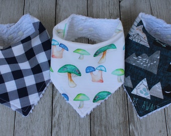 Baby Boy Bib Set | Bandana Bib Set | Baby Boy | Baby Boy Bib | Gingham Bib | Mushroom Bib | Mountain Bib | Bandana Bib | Boy Bibs | Baby