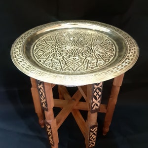 Marokkaanse dienbladtafel - Rond messing dienblad - Marokkaans theeblad - Arabisch dienblad - Keukeninrichting - Decoraties voor slaapkamer