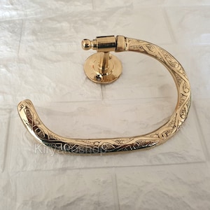 Brass Towel Holder, Handcrafted Powder Room Holder towel holder, Hand Etched For Bathroom - Wall Hanging, Home Decor,Bathroom Accessorie