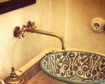 Rubinetto da bagno a parete in bronzo fatto a mano - Maniglie a croce, stile marocchino