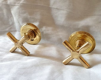Retro Hot and Cold Faucet Cross Handles - Cross Brass  Arm Faucet Handle - Brass Flat Cross Arm Faucet Handle