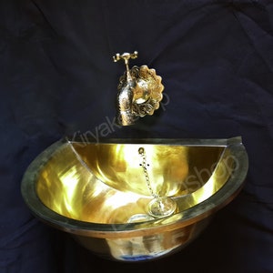 Bathroom sink brass wall mount sink with brass faucet, Vessel Sink, Bathroom wall decor sink , Brass Sink, Brass faucet with sink