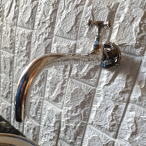 Water Faucet Silver part Antique, Vintage Water Faucet, Silver Water Tap Old Silver Bath Decor Unusual Silver Faucet Brass