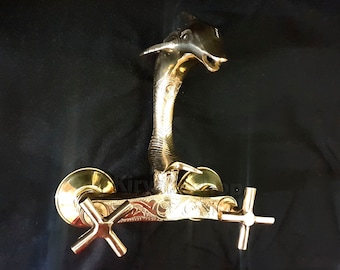 Engraved Dolphin Brass Wall Mount Faucet – Moroccan Handmade