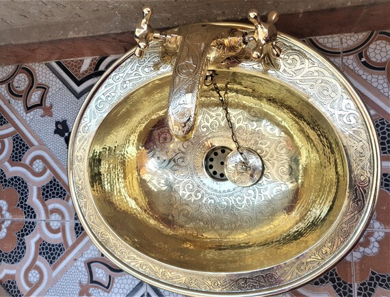 Double Brass Bathroom Sink With Faucet Wash Basin Brass Etsy