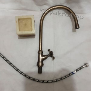 Brass Patina Cold Water Kitchen Faucet Gooseneck, Brass Kitchen Faucet, Cold Water Faucet