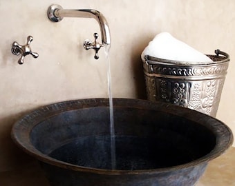 Silver Wall Mount Bathroom Faucet – Vintage Cross Handle Tap, Brass Valve