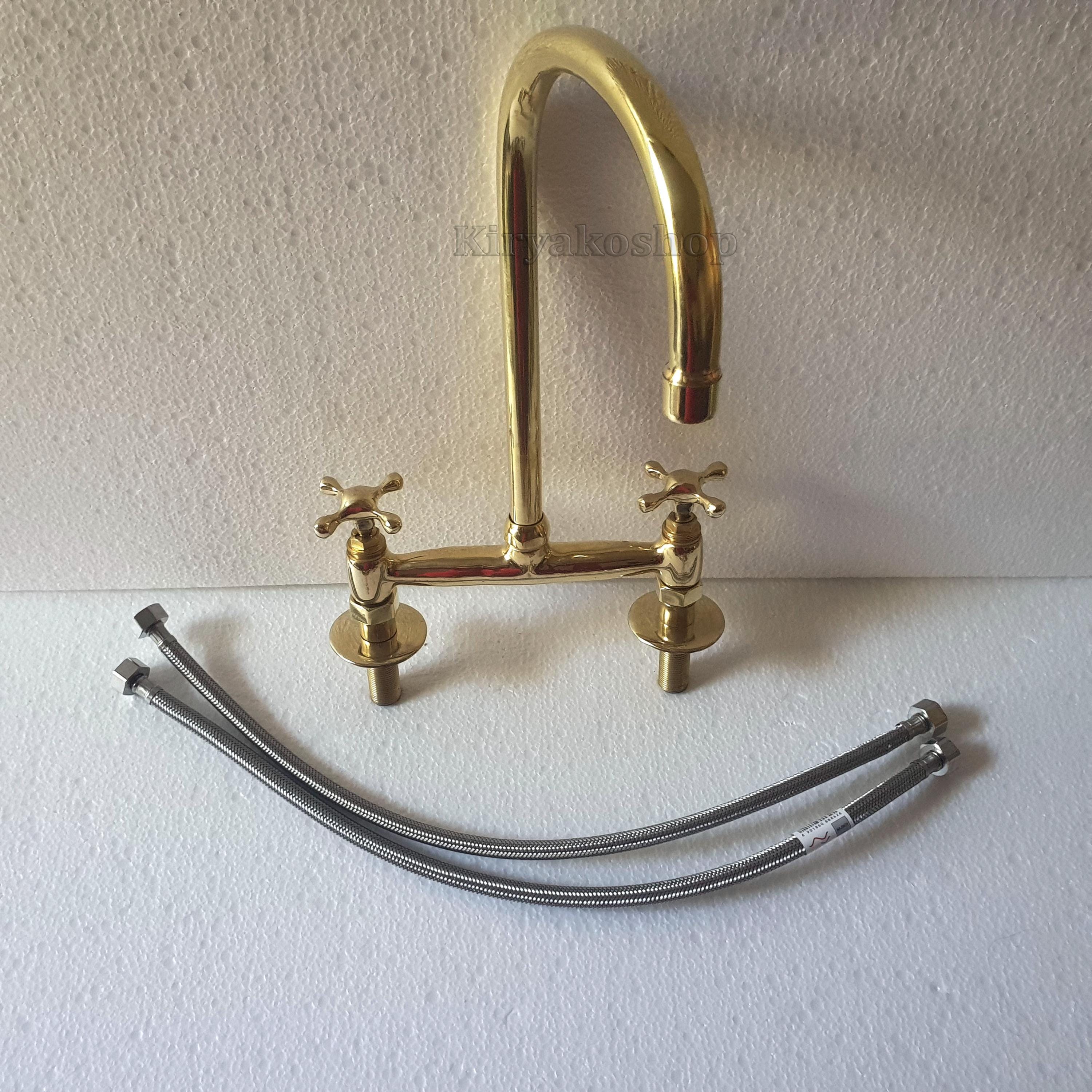 Unlacquered Brass Kitchen Bridge Faucet - Two Handle, Customizable - Etsy