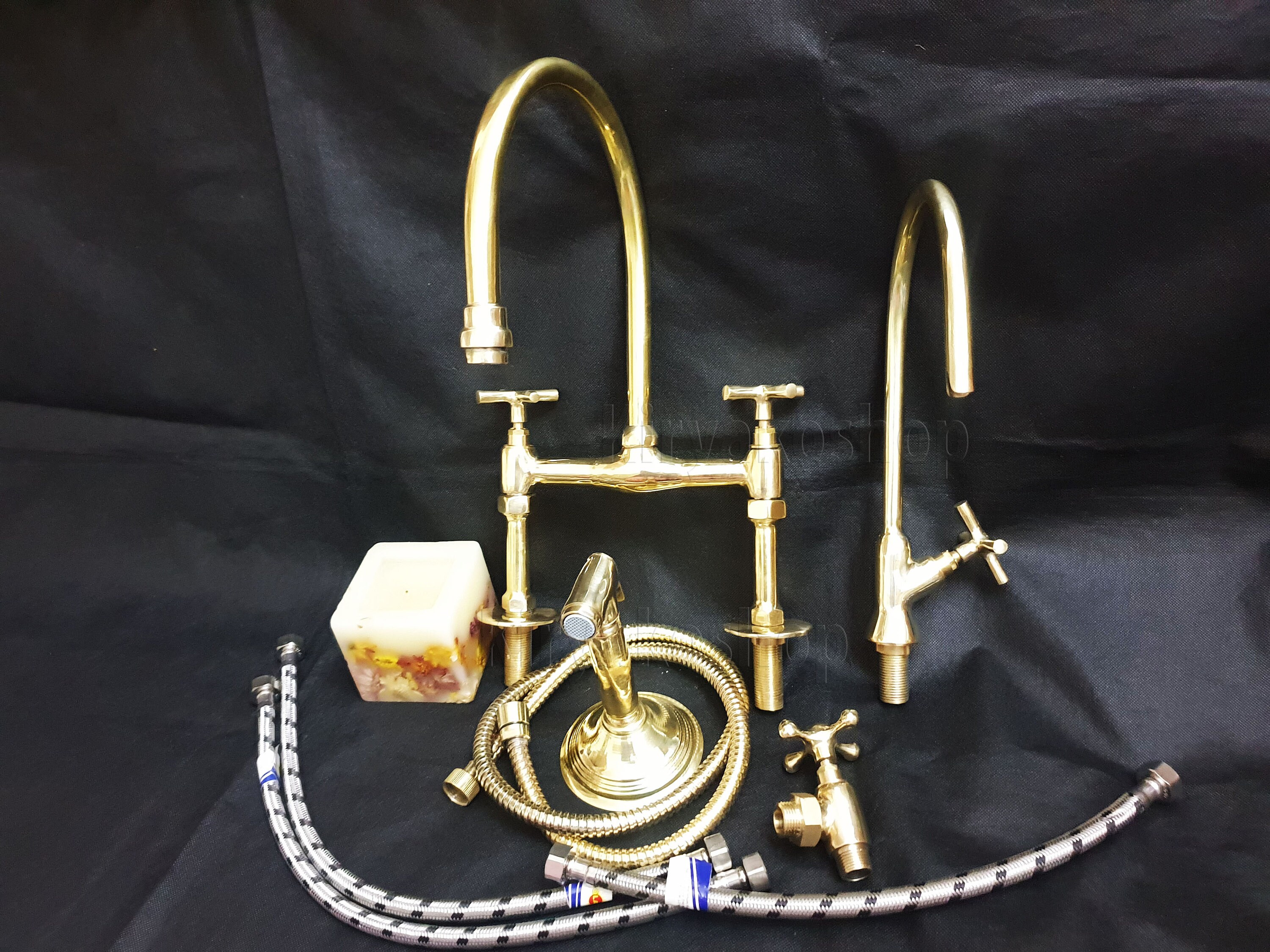 Unlacquered Brass Kitchen Bridge Faucet With Side Sprayer and Etsy