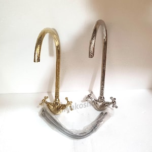 Grifo de latón sin lacar, grifo de latón grabado, grifo de latón, grifo de baño marroquí, grifo de fregadero de cocina, fregadero de granja