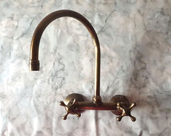 Brass Patina Wall Mount Kitchen Faucet - Unlacquered Bronze Finish