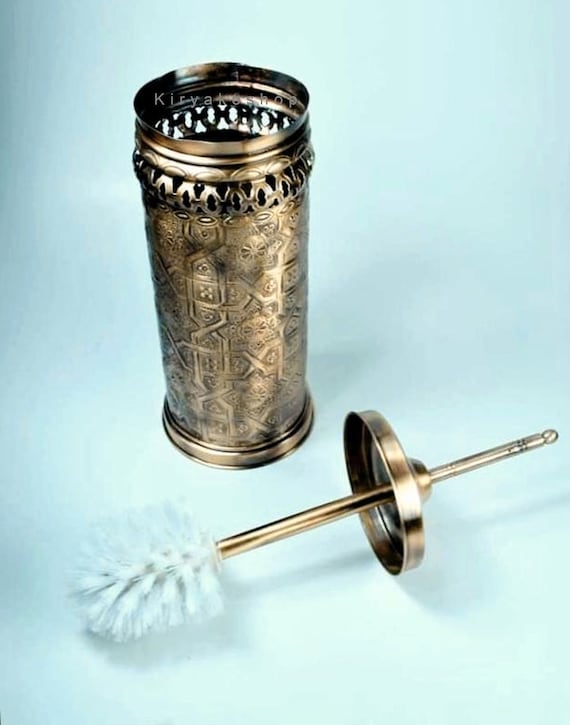 Moroccan Bronze Toilet Brush Holder Freestanding, Bathroom Storage