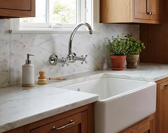 Silver Wall Mount Bathroom Faucet - Vintage Cross Handle Kitchen Tap