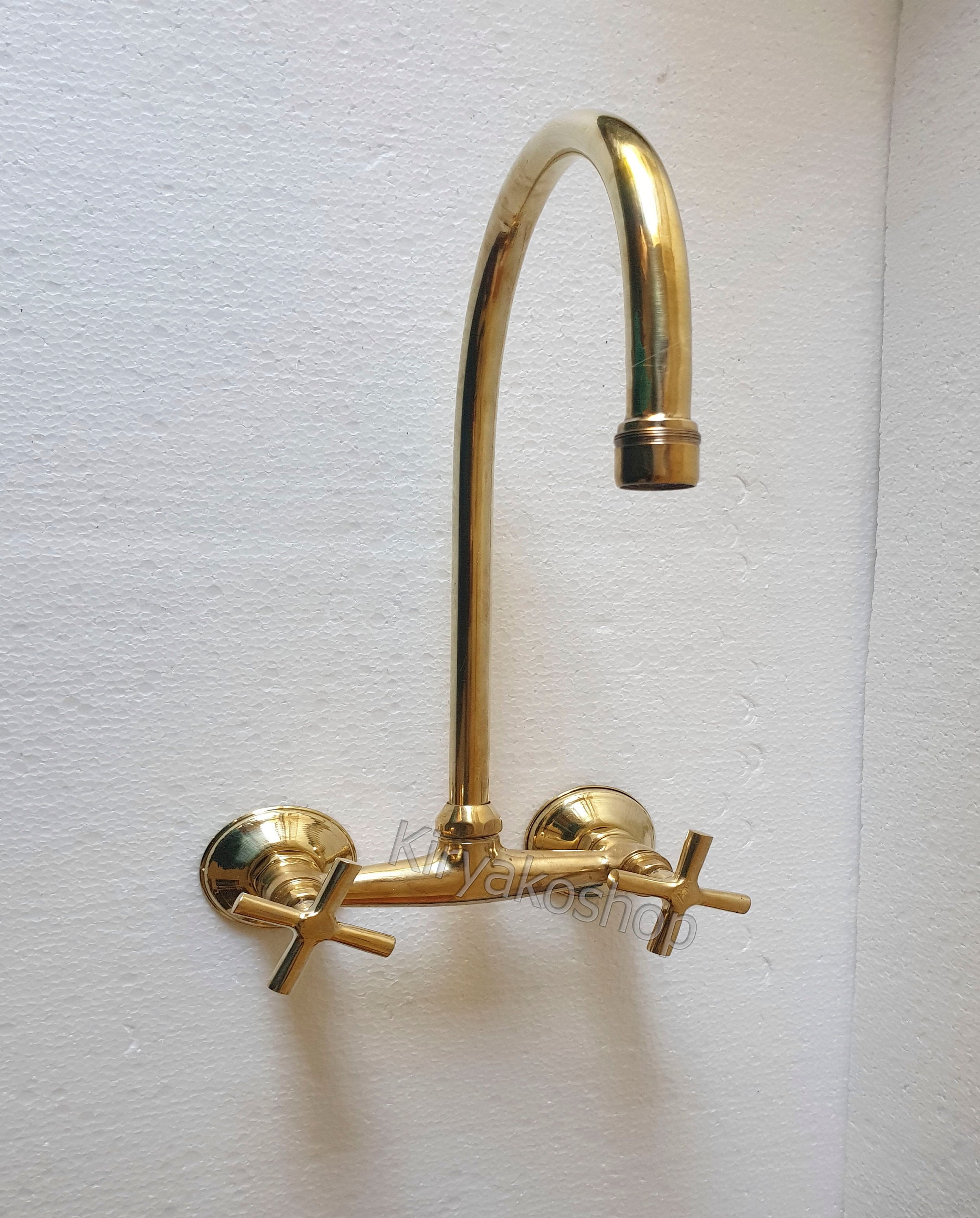 Unlacquered Brass Wall Mounted Bathroom Faucet Unlacquered - Etsy
