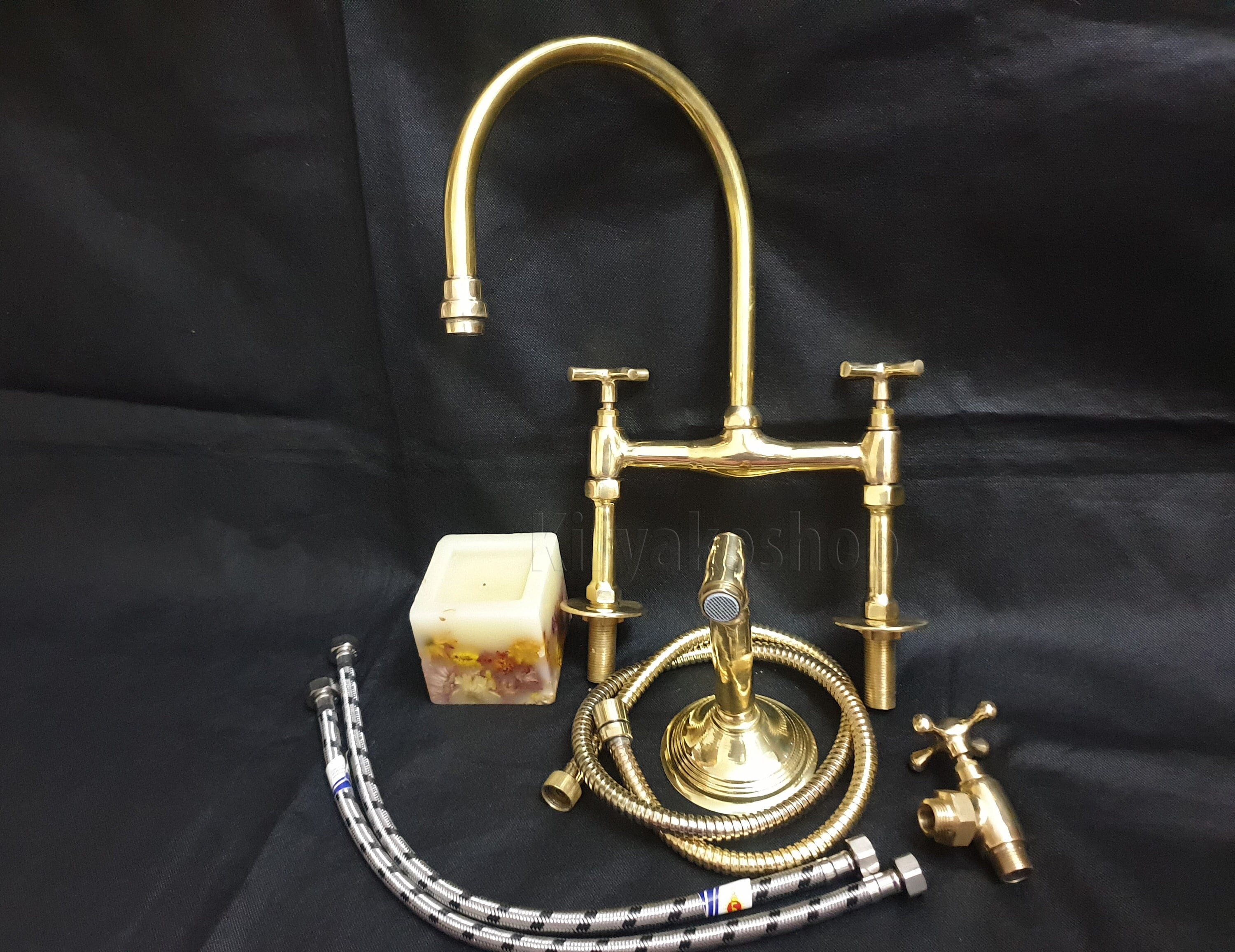 Unlacquered Brass Kitchen Bridge Faucet With Side Sprayer and Etsy