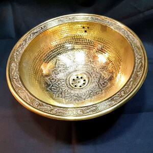 Moroccan sink hammered gold color round sink , Engraved bathroom decor, Custom Bathroom Drop in Undermount Sink , Bathroom Sink